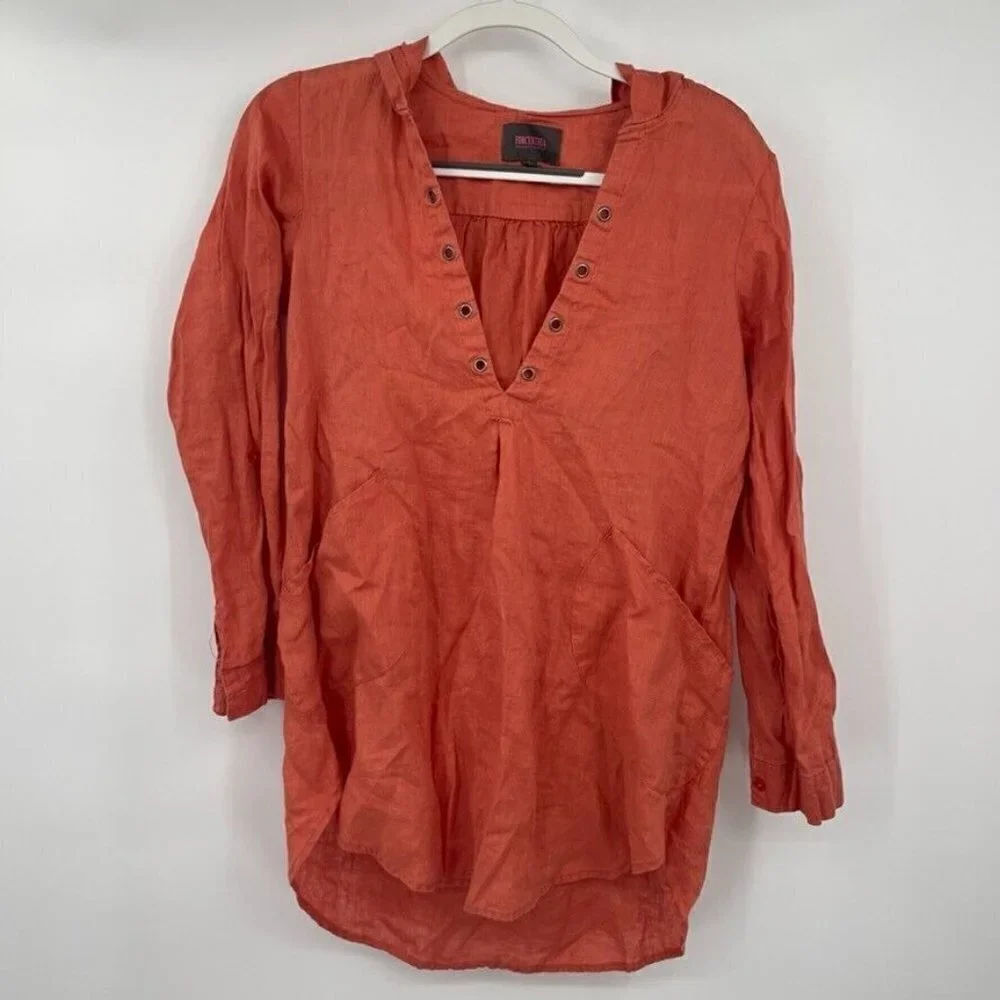 ForCynthia Womens Cover Up Small Salmon Pink V Neck Linen Casual Beachwear Knit